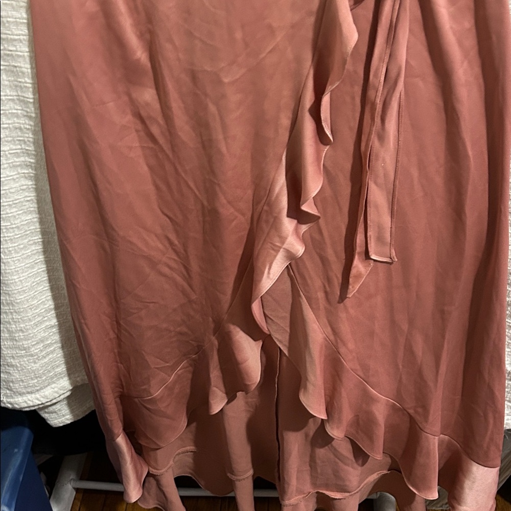 David's Bridal Mauve Wrap High-Low Ruffle Maxi Dress ptp 19” - Picture 8 of 9